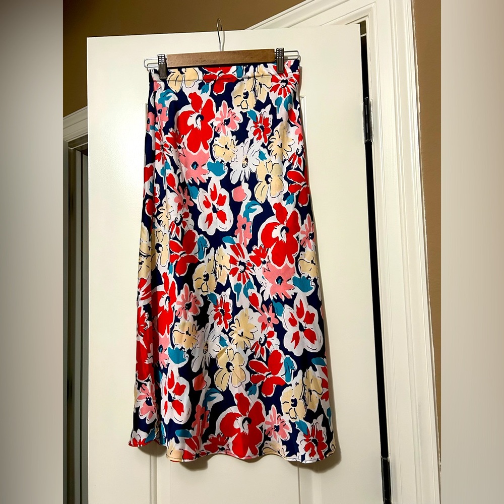Silky floral midi skirt modest